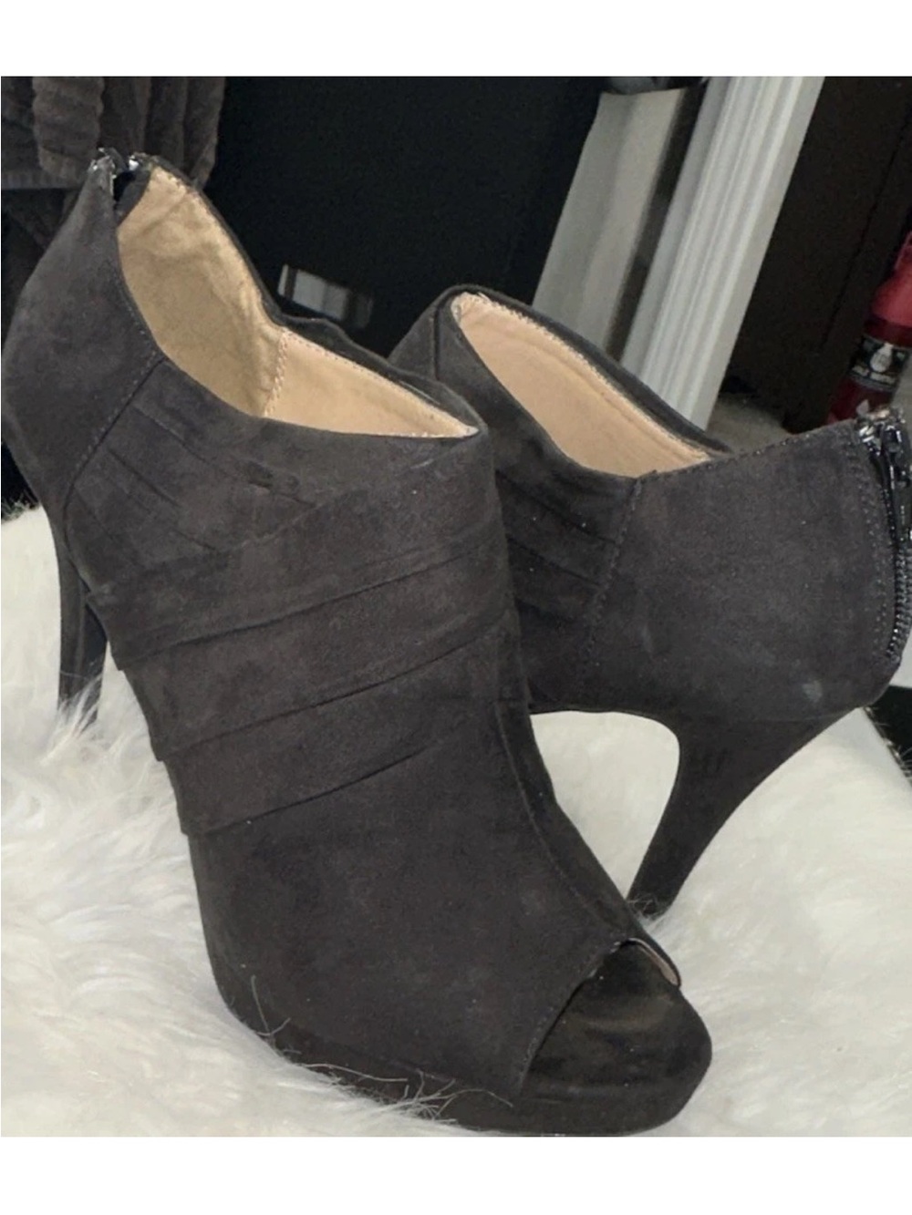 Report Black Suede Peep-Toe High Heel Booties